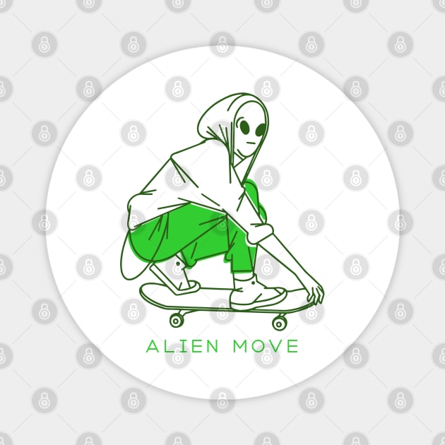 Alien skateboarding Magnet by Wolf Clothing Co